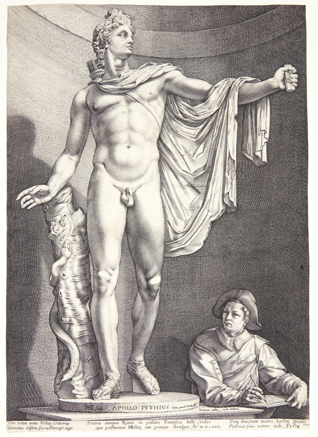 ヘンドリック・ホルツィウスによる「アポロン・ベルヴェデーレ」像の版画(1592年、デンマーク国立美術館蔵)