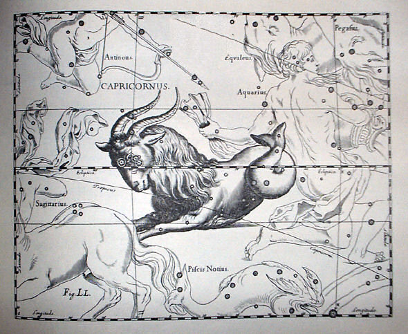 ヨハネス・ヘヴェリウス『プロドロムス・アストロノミアエ』(1690年)より、山羊座を描いた星図