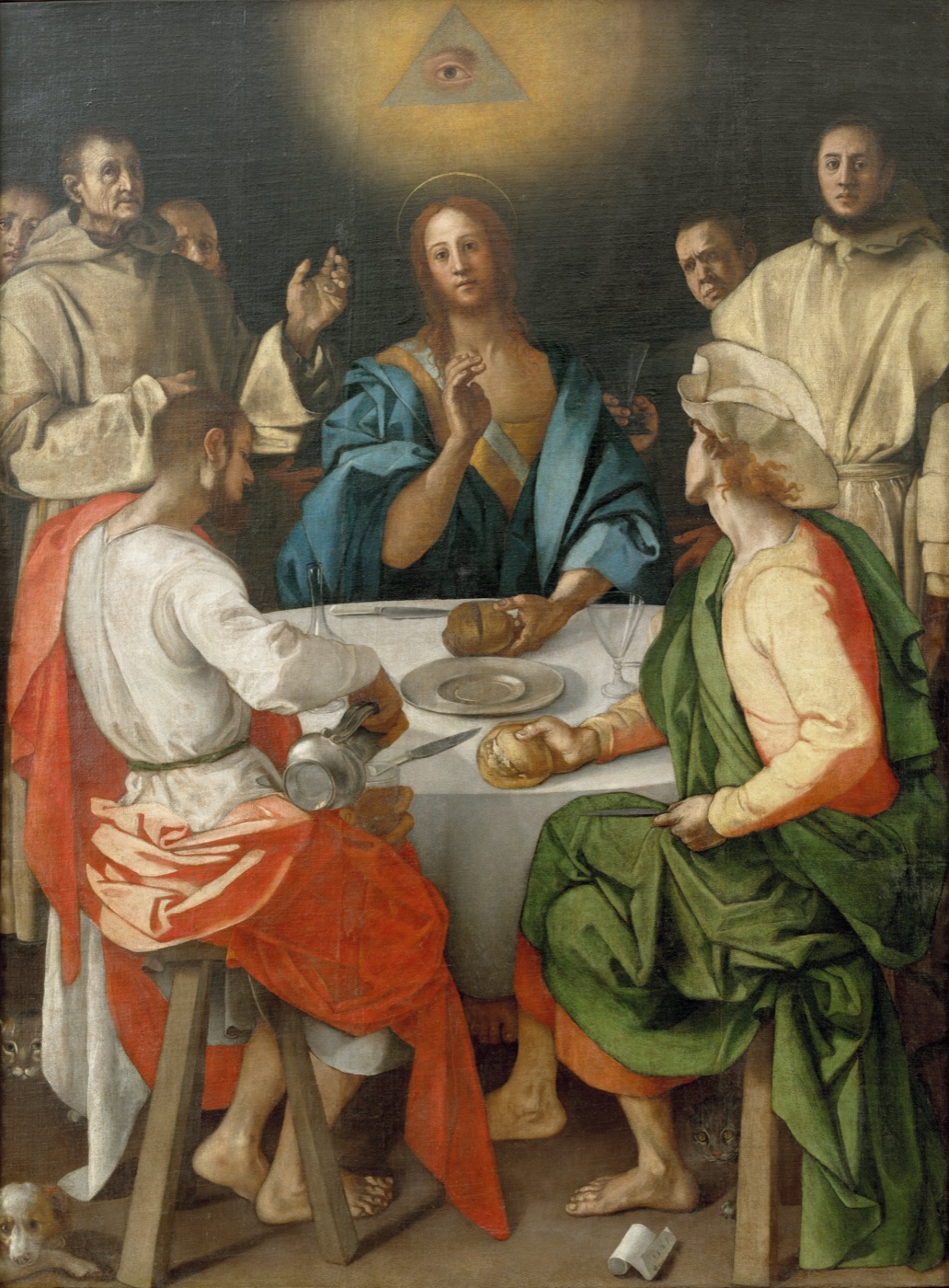 ヤコポ・ポントルモ『エマオの晩餐』、画面上部に描かれた三角形に囲まれた目、1525年、ウフィツィ美術館所蔵