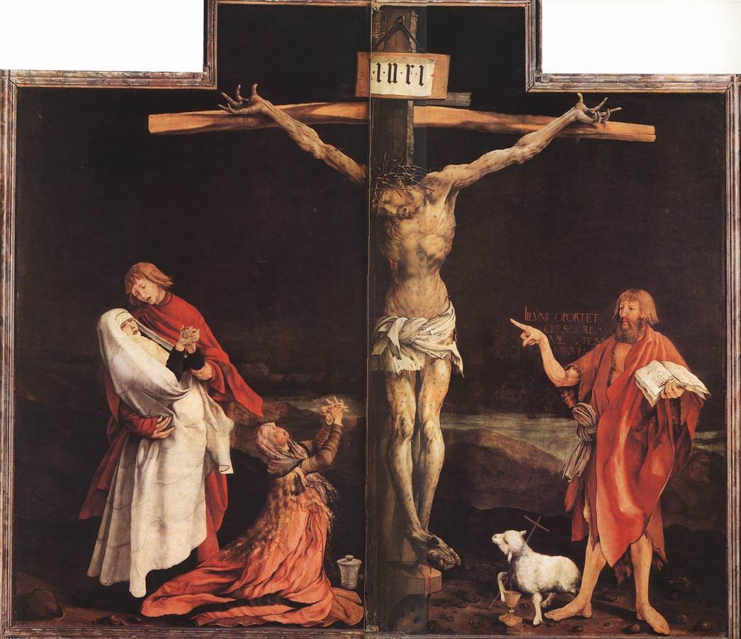 マティアス・グリューネヴァルト『磔刑』(イーゼンハイム祭壇画中央パネル、1512年-1516年頃)