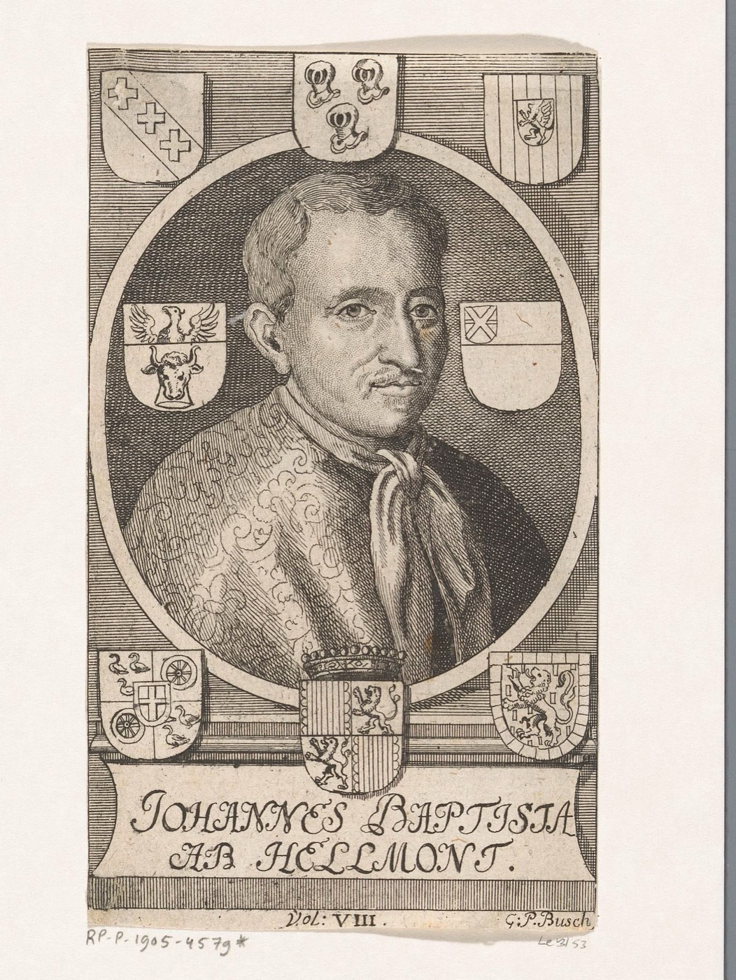 ゲオルク・パウル・ブッシュによるヤン・バプティスタ・ファン・ヘルモントの肖像版画(1721年)