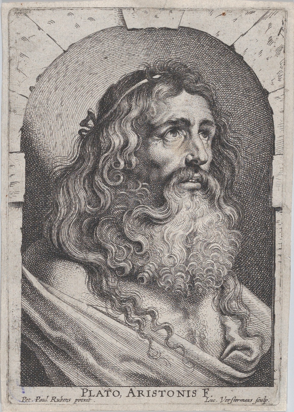 ルーカス・フォルステルマン(ルーベンスに基づく)による『壁龕のプラトン胸像』版画(1620年頃)