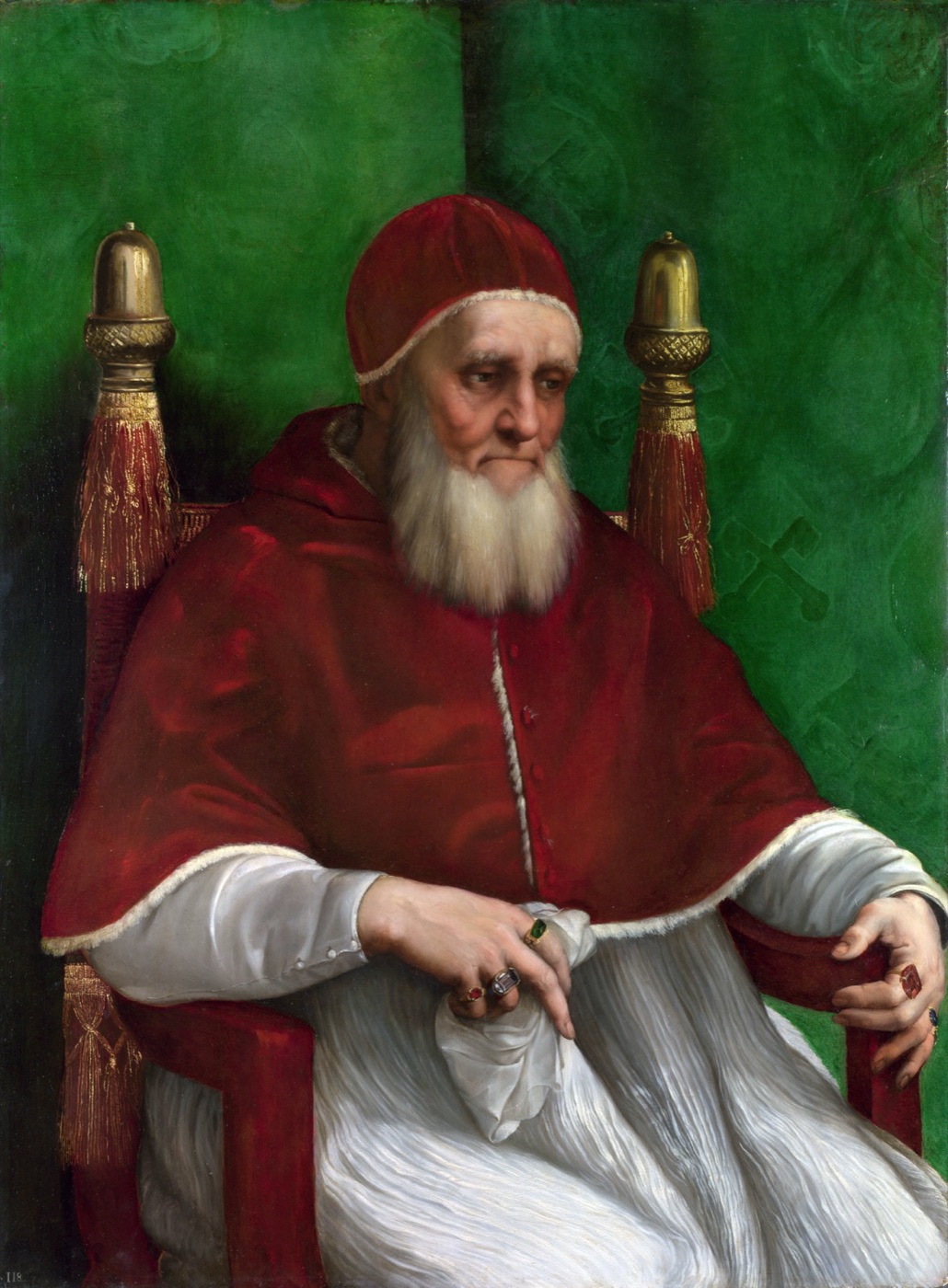 ラファエロによる教皇ユリウス2世の肖像画(1511年-1512年、ロンドン・ナショナルギャラリー蔵)