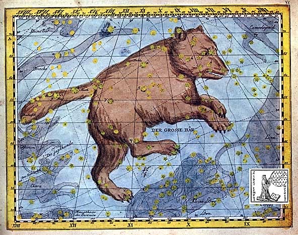 ヨハン・エラート・ボーデ『ウラノグラフィア』(1782年)より、大熊座を熊の姿で描いた星図